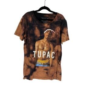 TUPAC Tee Women's Size S Graphic T-Shirt Short Sleeve Bleach Dye Black & Orange